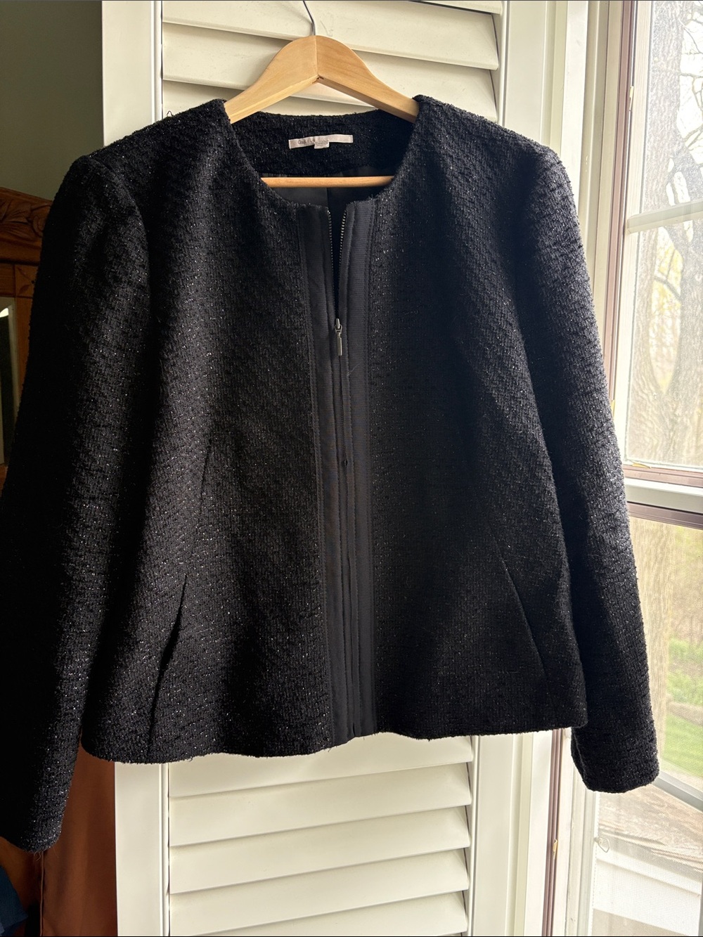 GAP Black Textured Collarless Zip Jacket